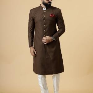 Classic Cocoa Brown Achkan for Men | Elegant Ethnic Wear | Jaipurio